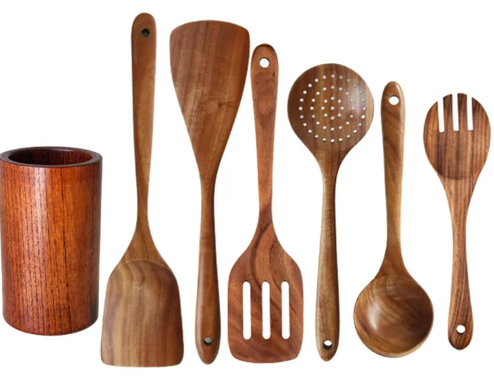 Kit Utensílios de Cozinha em Madeira