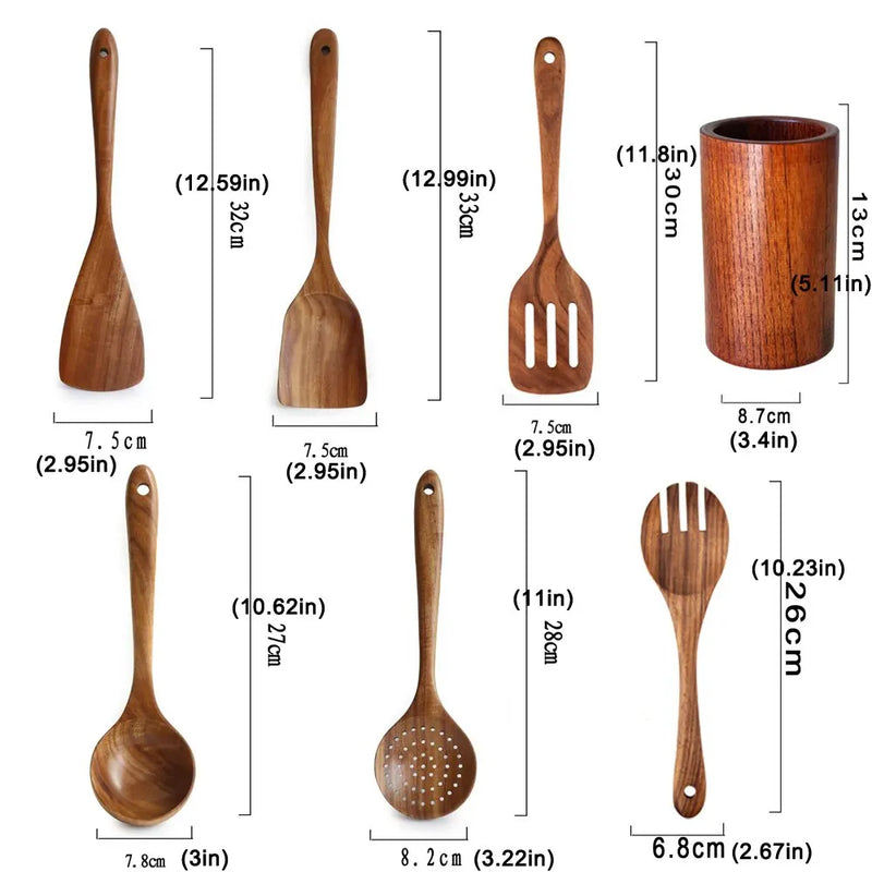 Kit Utensílios de Cozinha em Madeira