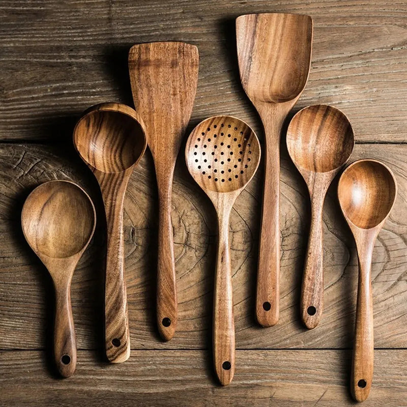 Kit Utensílios de Cozinha em Madeira