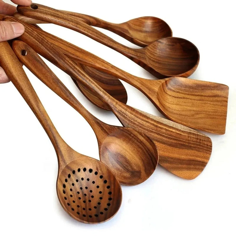 Kit Utensílios de Cozinha em Madeira